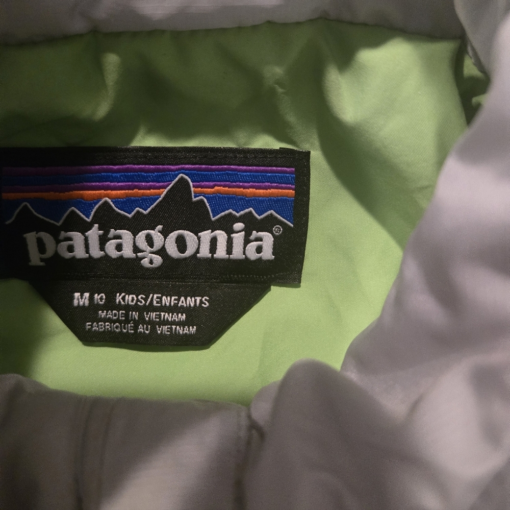 Patagonia Light Gray Puffy Jacket with Lime Accents - Picture 3 of 4